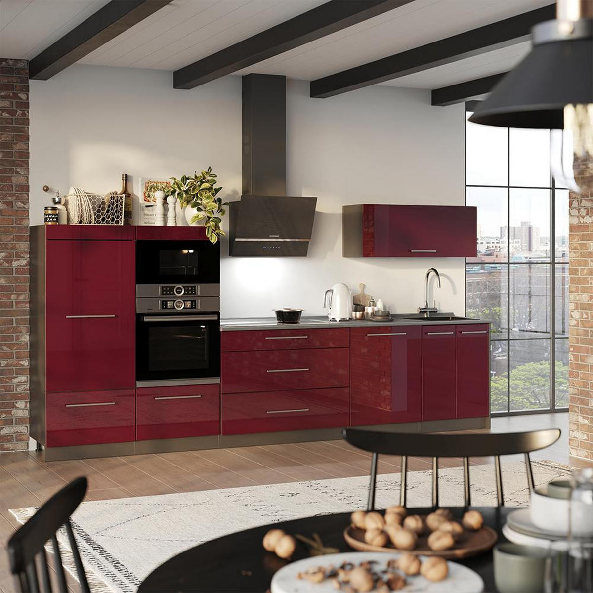 CHICINETĂ Fame-Line, Bordeaux lucios ridicat/antracit, 340 cm fara blat - bordo/antracit, compozit lemnos (340/153.6/51.6cm) - Vicco