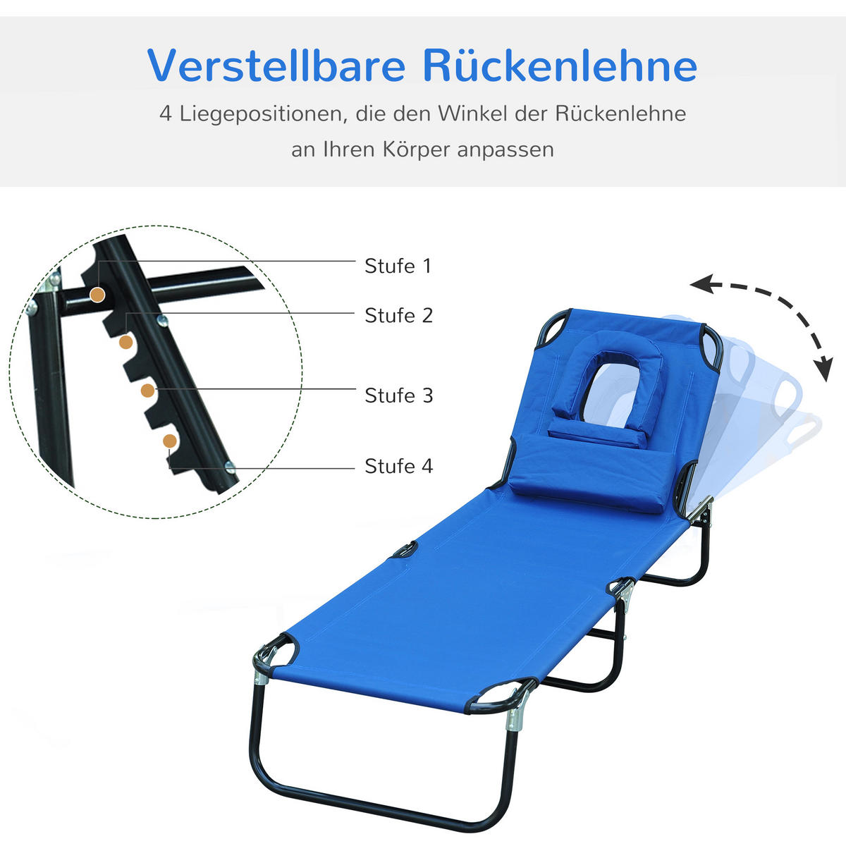 SONNENLIEGE, Blau, Oxford-Stoff , Stahlrohr - Blau, Metall (56/28/190cm) - Outsunny