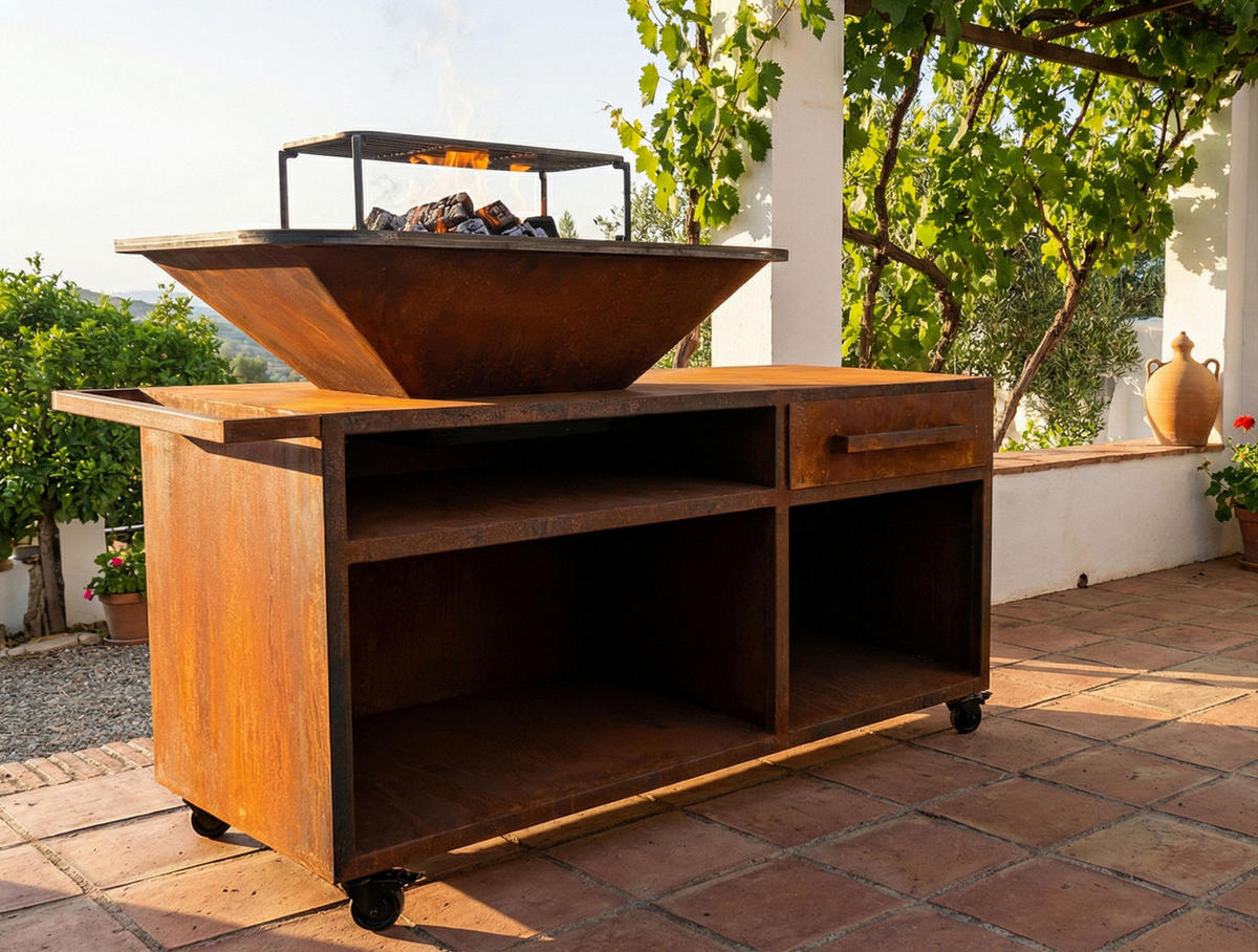 HOLZKOHLEGRILL Feuerschale Braun inkl. Schutzhülle - Braun, Metall (160/100/80cm) - Purline