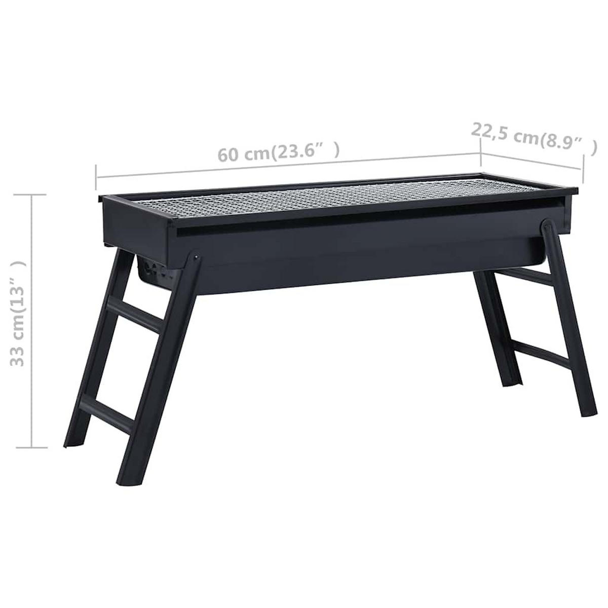 CAMPING-GRILL Tragbar 60/22,5/33 Cm - Schwarz, Metall (22.5/33/60cm) - vidaXL