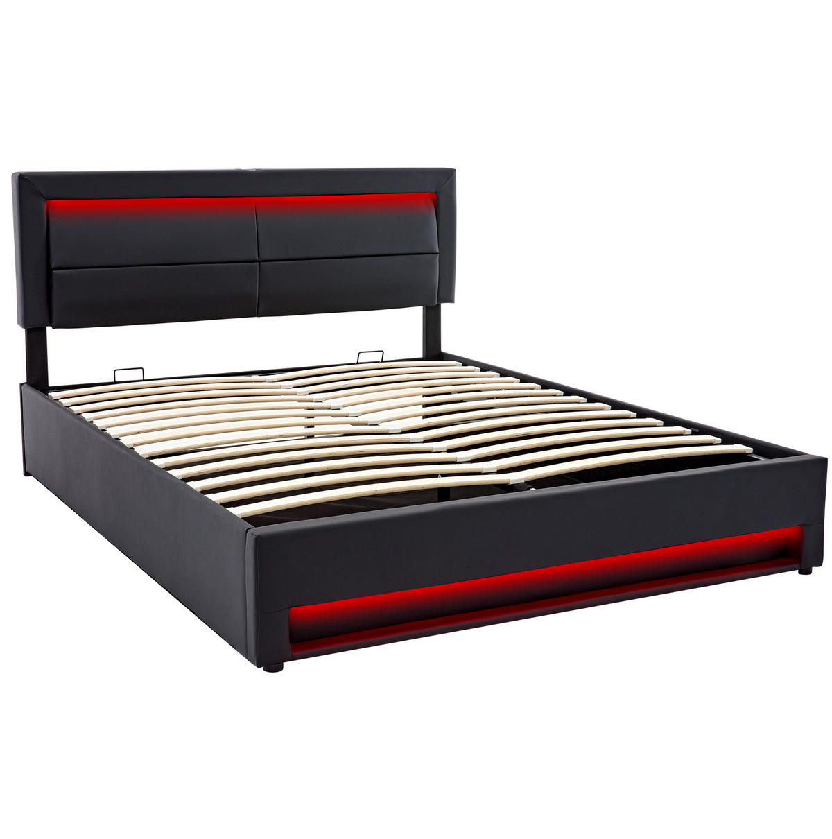 POLSTERBETT 140/200 cm Schwarz aus PU mit LED-Beleuchtung und Stauraum - Schwarz, Kunststoff (140/200cm) - OKMYHOME