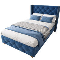 SAMT-POLSTERBETT 90/200 cm in Blau mit Lattenrost und gepolstertem Kopfteil - Blau, Textil (90/200cm) - BEAOK