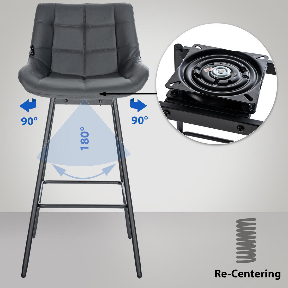 BARHOCKER 4er Set Visen Kunstleder Grau - Grau, Leder (49/105/56cm) - DELUKE