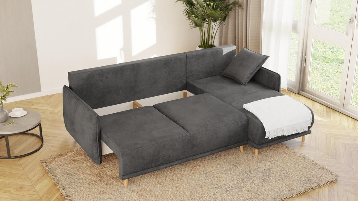 ECKSOFA Chroma Graphit Luxusmicrofaser - Graphitfarben/Braun, Holz/Textil (238/170cm) - S-Style Möbel