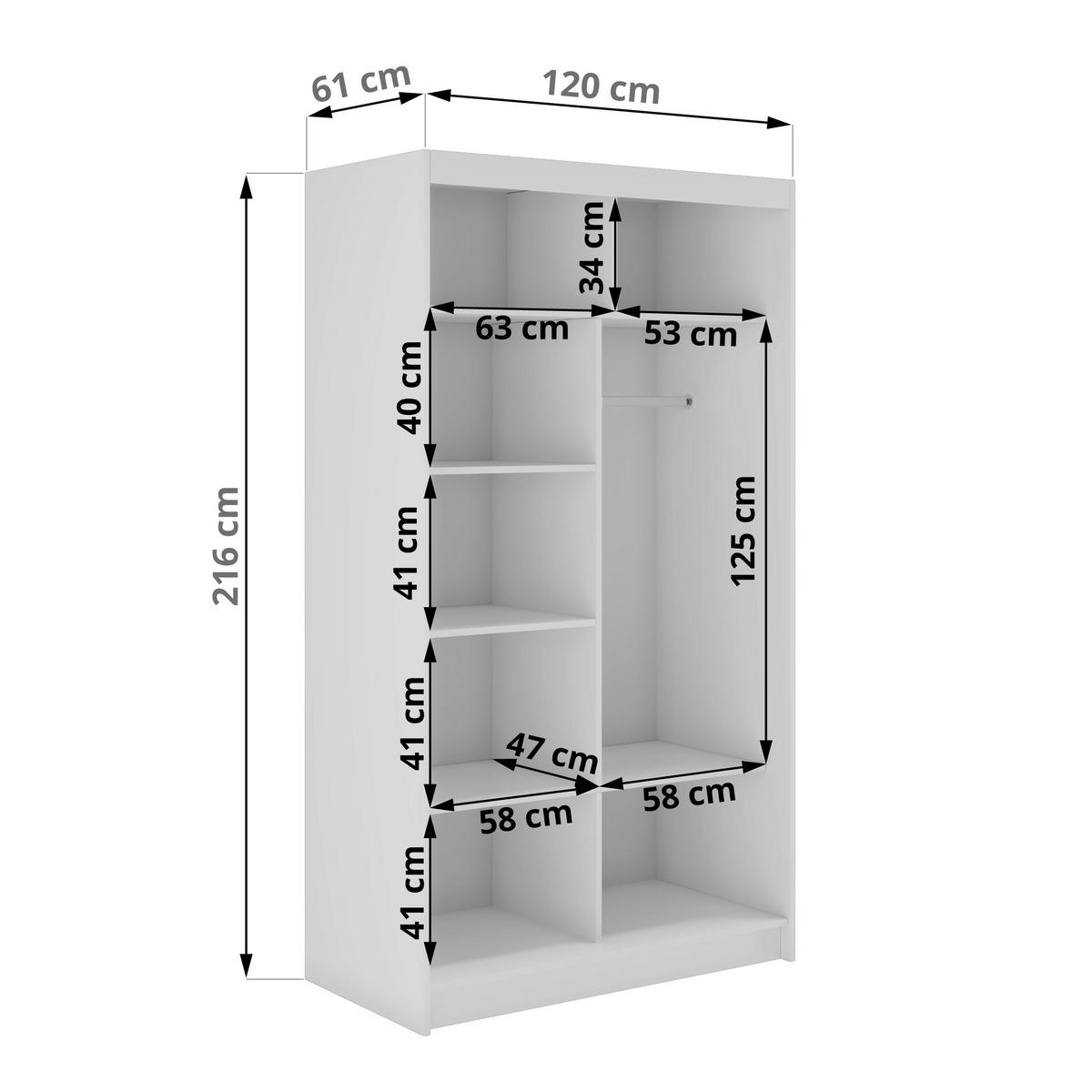 SCHWEBETÜRENSCHRANK mit Spiegel - WALENCJA - 120 - Weiß lacobel - Alufarben/Weiß, Holzwerkstoff/Metall (120/216/61cm) - MKS