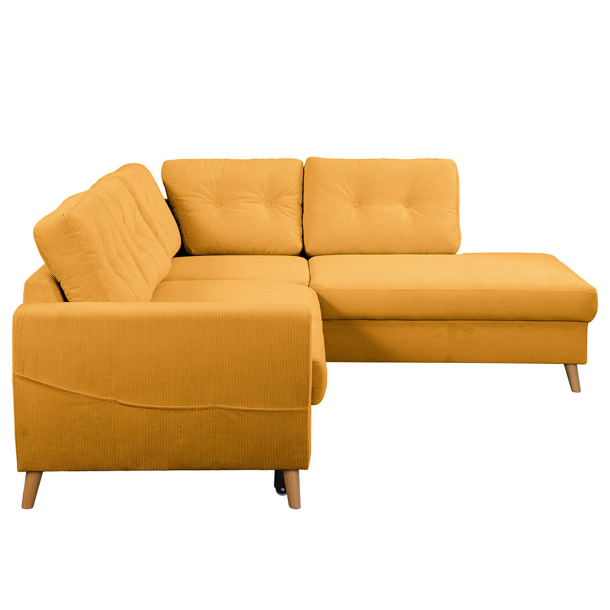 ECKSOFA mit Ottomane - Gelb/Braun, Holz/Textil (230/200cm) - home24
