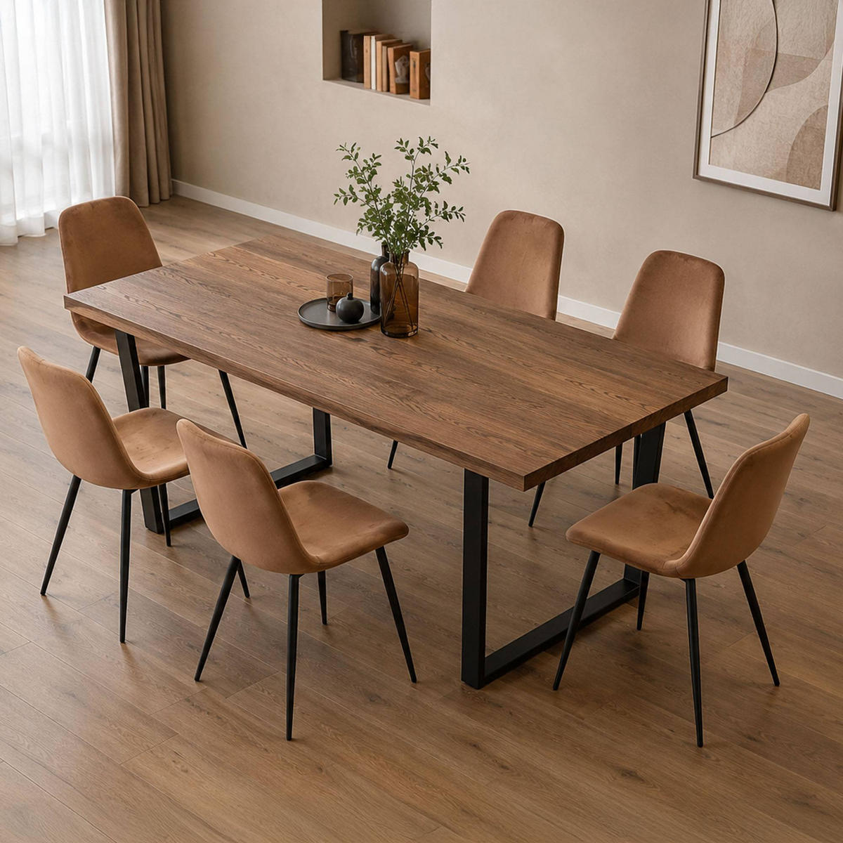 STUHL-SET 6 Stück in Stoff Sand 45 x 56 x 87 cm - Beige, Metall (45/87/56cm) - DMORA