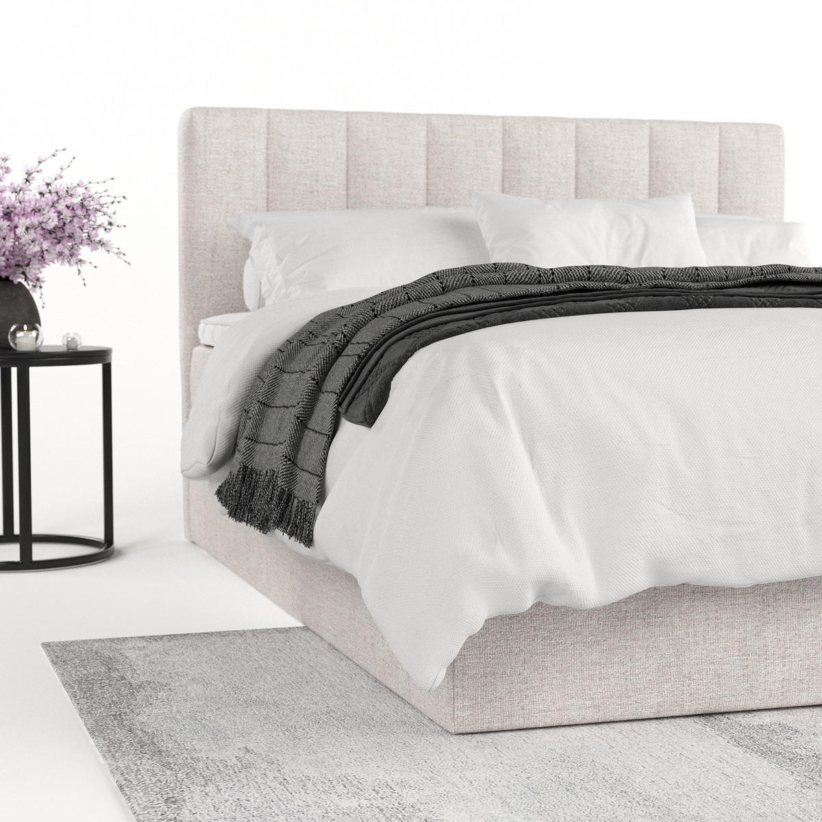 BOXBETT Lusso 200/200 cm Hellbeige im Neve Stoff - Sandfarben/Schwarz, Holz/Holzwerkstoff (200/200cm) - AltaBeds