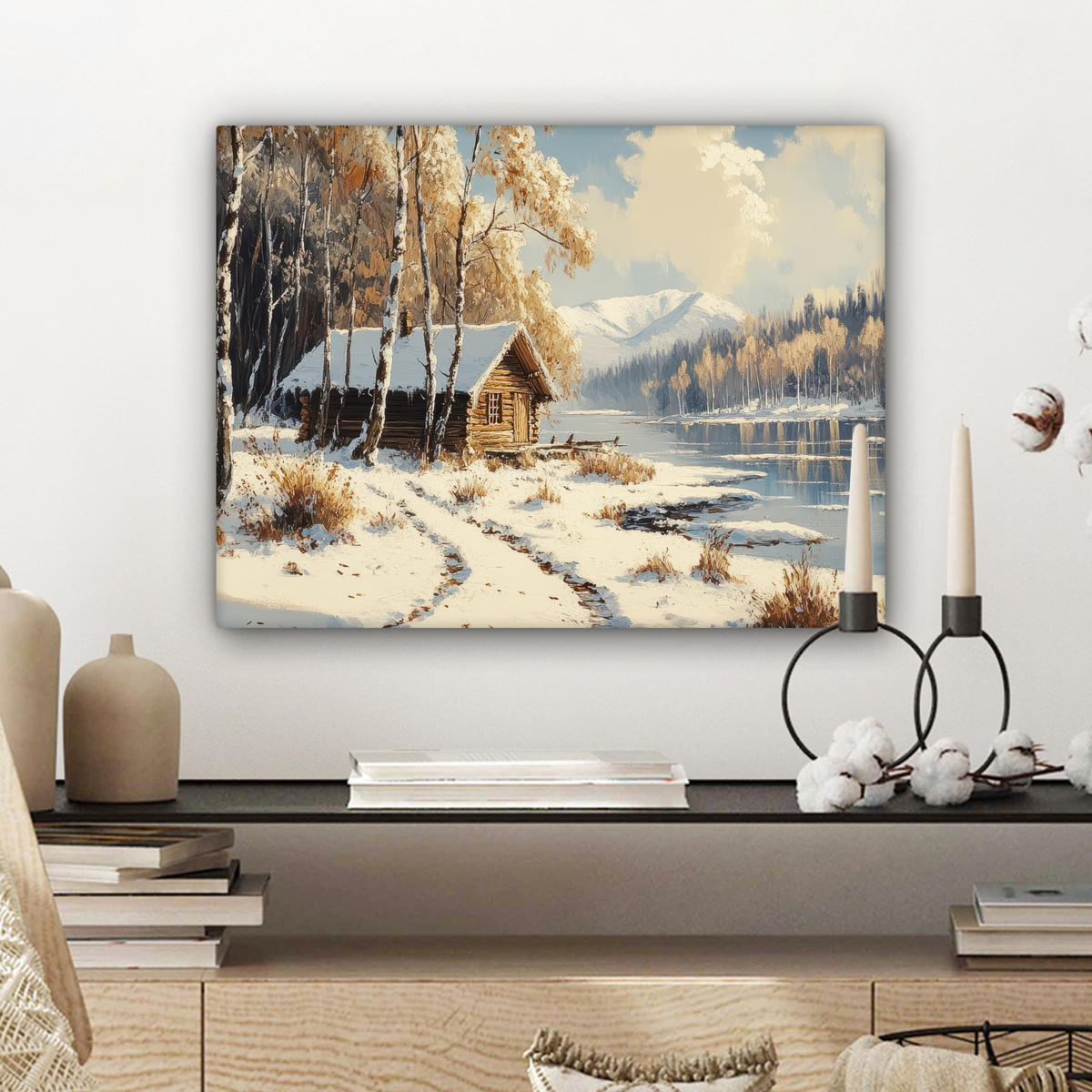 LEINWANDBILD Winter - Schnee - Zuhause - Natur Wandbild 40x30 cm - Hellbraun, Textil (40/30cm) - MuchoWow