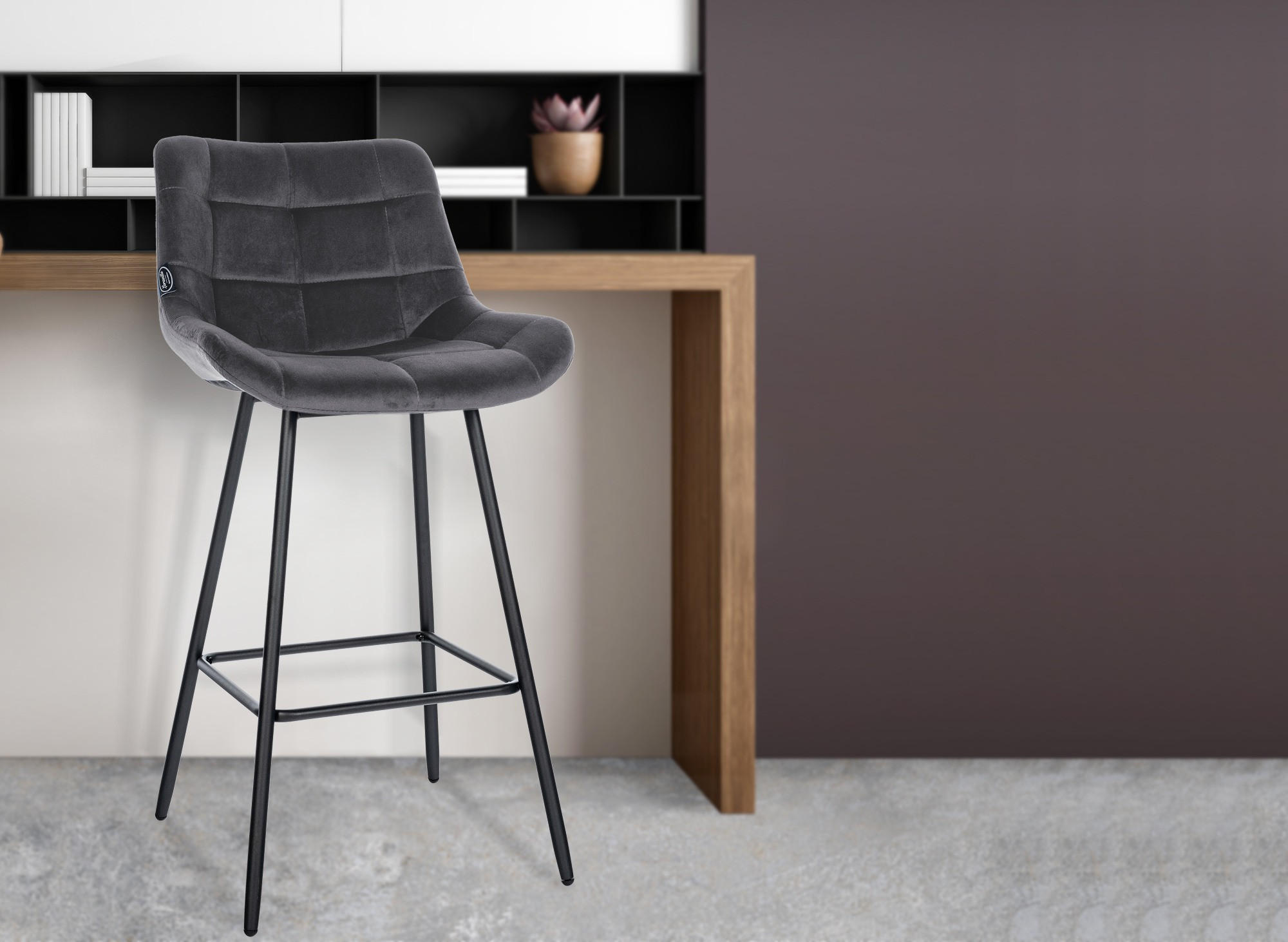 BARHOCKER Samt dunkelgrau - Dunkelgrau/Schwarz, Textil/Metall (49/104/56cm) - CLP