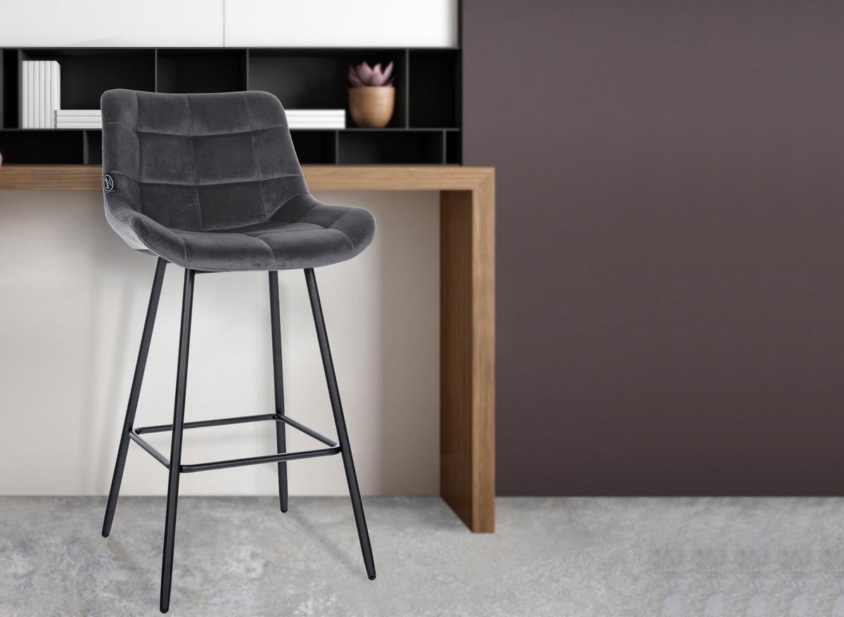 BARHOCKER Samt dunkelgrau - Dunkelgrau/Schwarz, Textil/Metall (49/104/56cm) - CLP