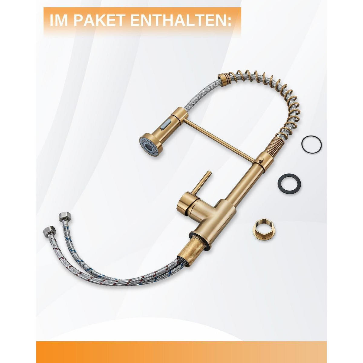 KÜCHENARMATUR mit ausziehbarer Brause, Einhebel Spültischarmatur, gold - Goldfarben, Metall (6/44/27cm)