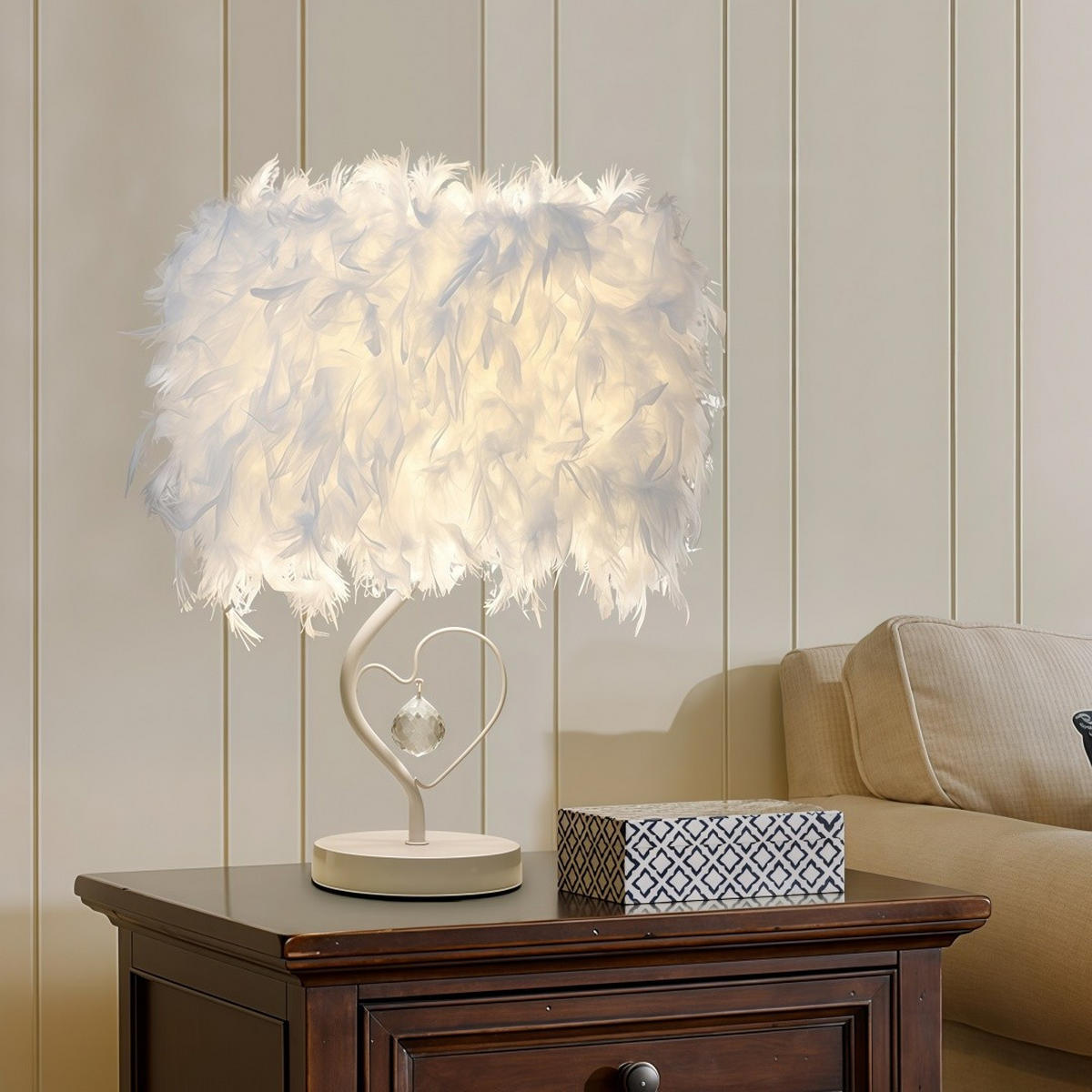 TISCHLEUCHTE Herzform Feder Romantisch - Weiß, Naturmaterialien (30/23/30cm) - Weltevree