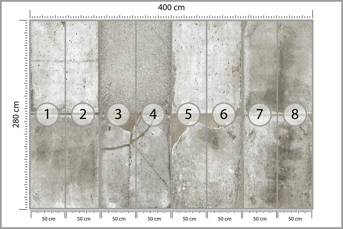 FOTOTAPETE Betonplatten Beton Optik Abstraktion 400x280 - Grau, Papier (400/280cm) - Muralo