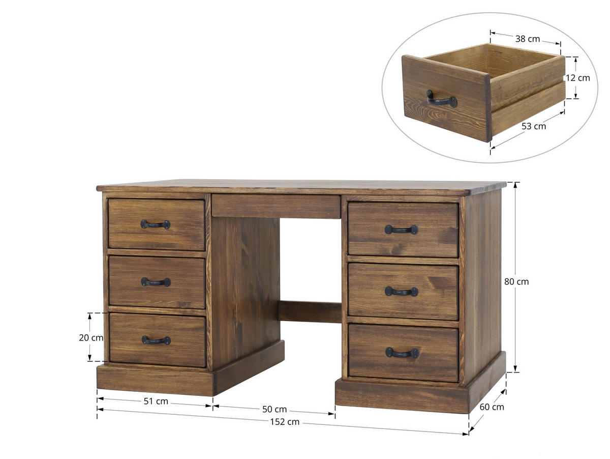 SCHREIBTISCH aus Massivholz Rustyk 1 - Dunkelbraun/Schwarz, Holz (152/60/80cm) - Seart