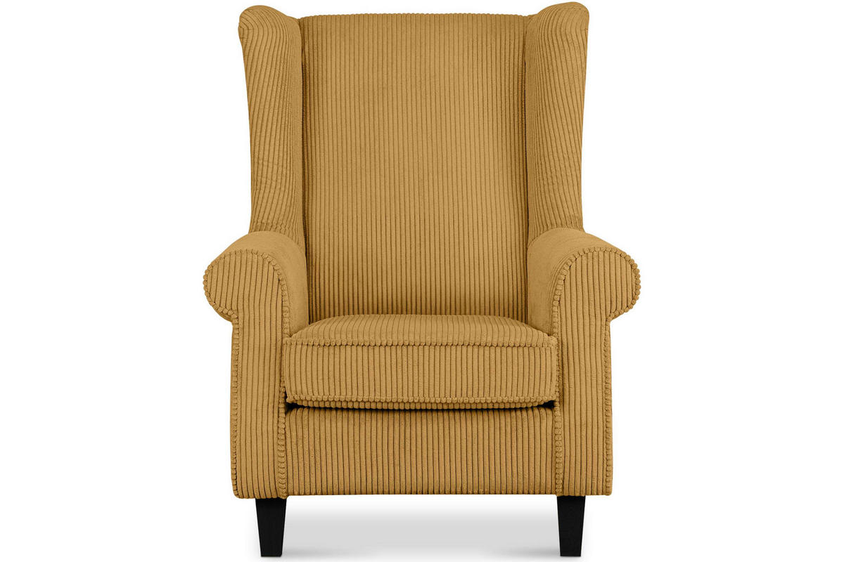 OHRENSESSEL MILES Kord-Bezug Petfriendly, gelb - Gelb, Holzwerkstoff/Buchenholz (82/105/97cm) - KONSIMO®