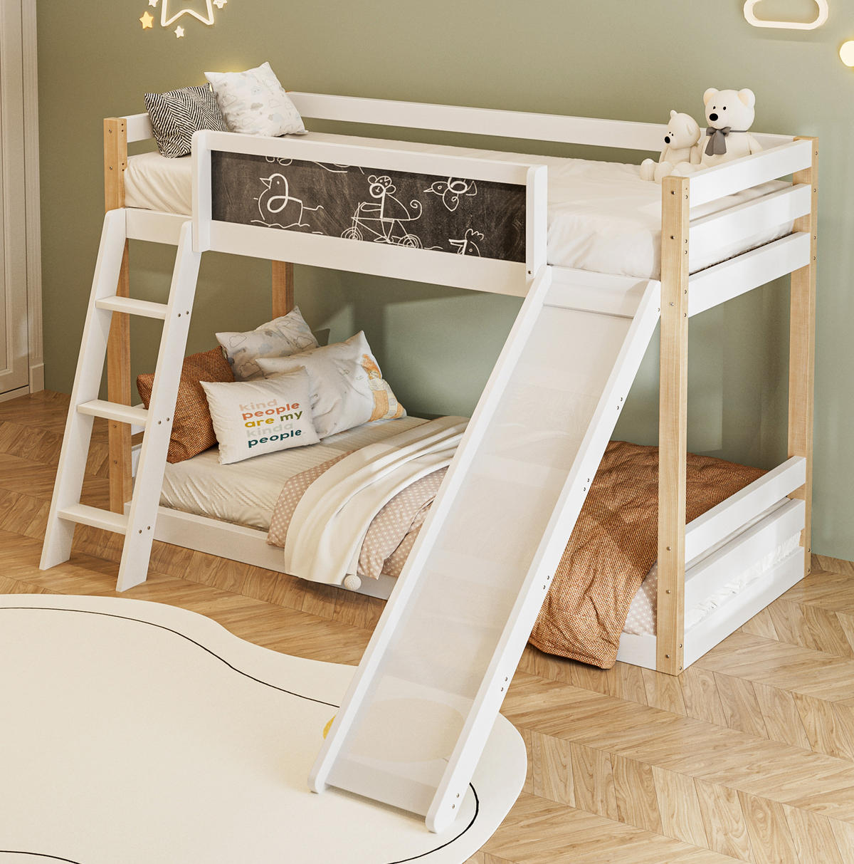 ETAGENBETT Weiß 90/200 cm mit Treppe und Rutsche - Weiß, Holz (90/200cm) - MIVRAY