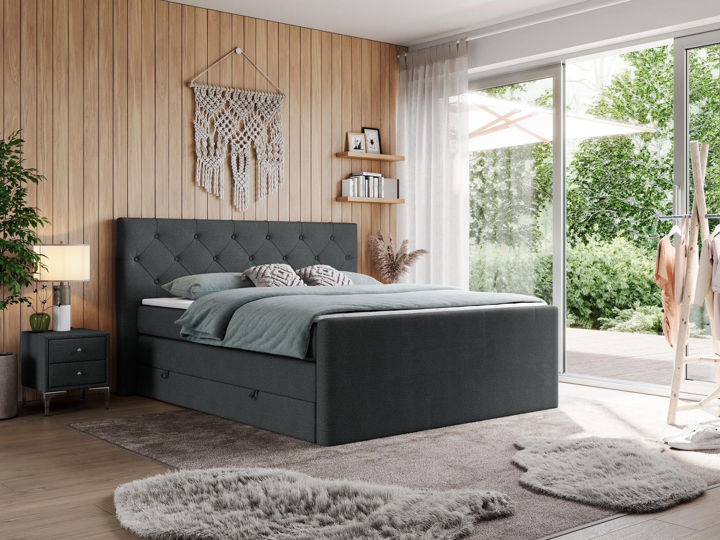 BOXSPRINGBETT KING VELEN 140/200 Dunkelgrau Struktur - H4 - Dunkelgrau, Holz/Textil (140/200cm) - MKS