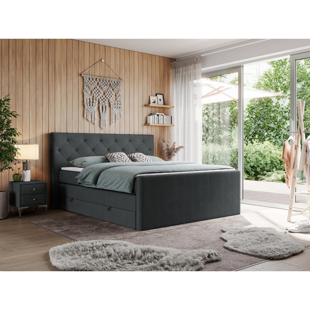 Thumbnail - MKS Boxspringbett, Dunkelgrau, Textil, 2-Sitzer, H3, Rechteckig, 180x200 cm, Schlafzimmer, Betten, Boxspringbetten
