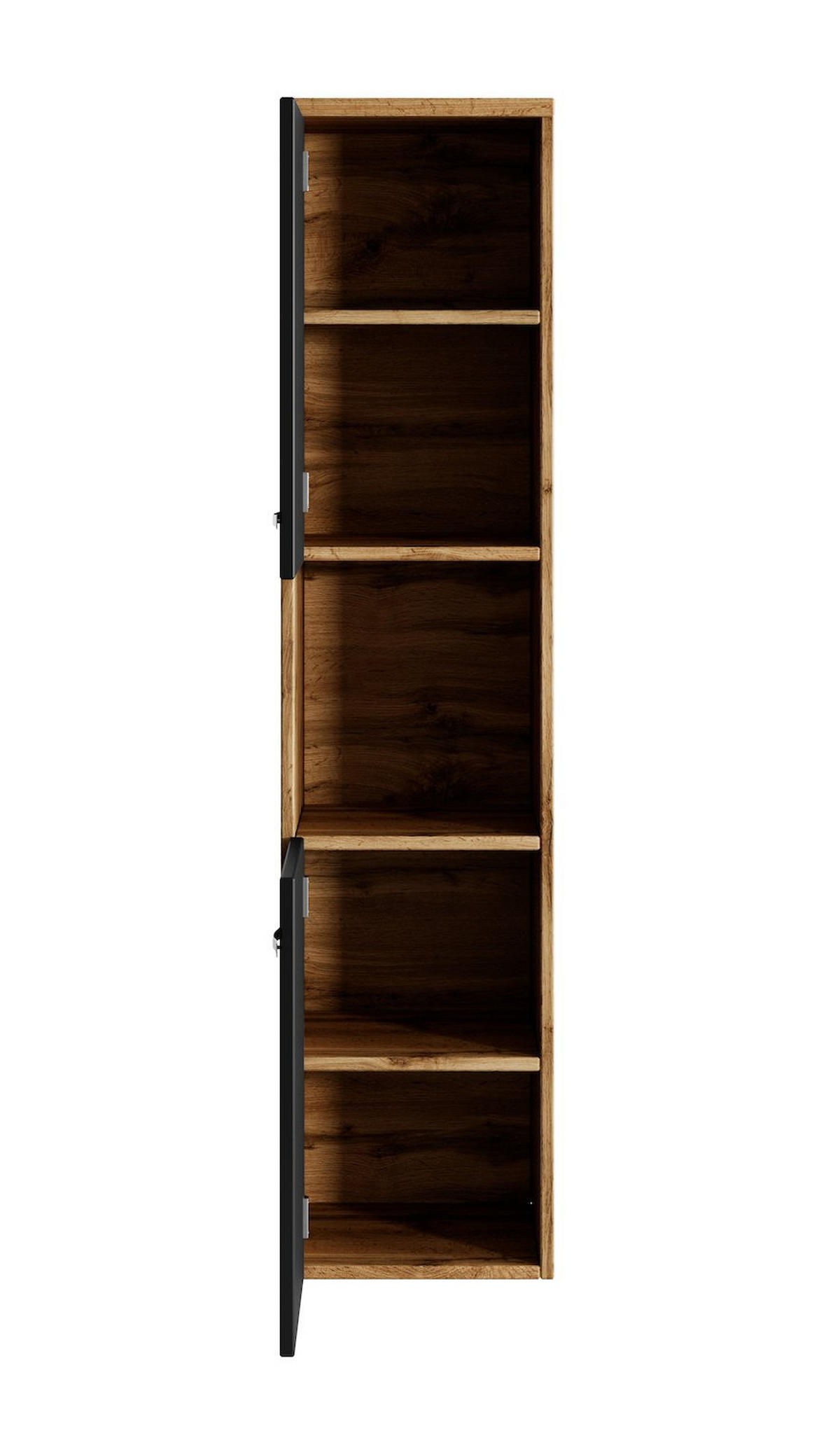 BADEZIMMERSCHRANK Montreal mit 2 Türen Eiche / Schwarz Matt - 30 x 30 x 130 cm - Eichefarben/Schwarz, Holz (30/131/30cm) - Badplaats