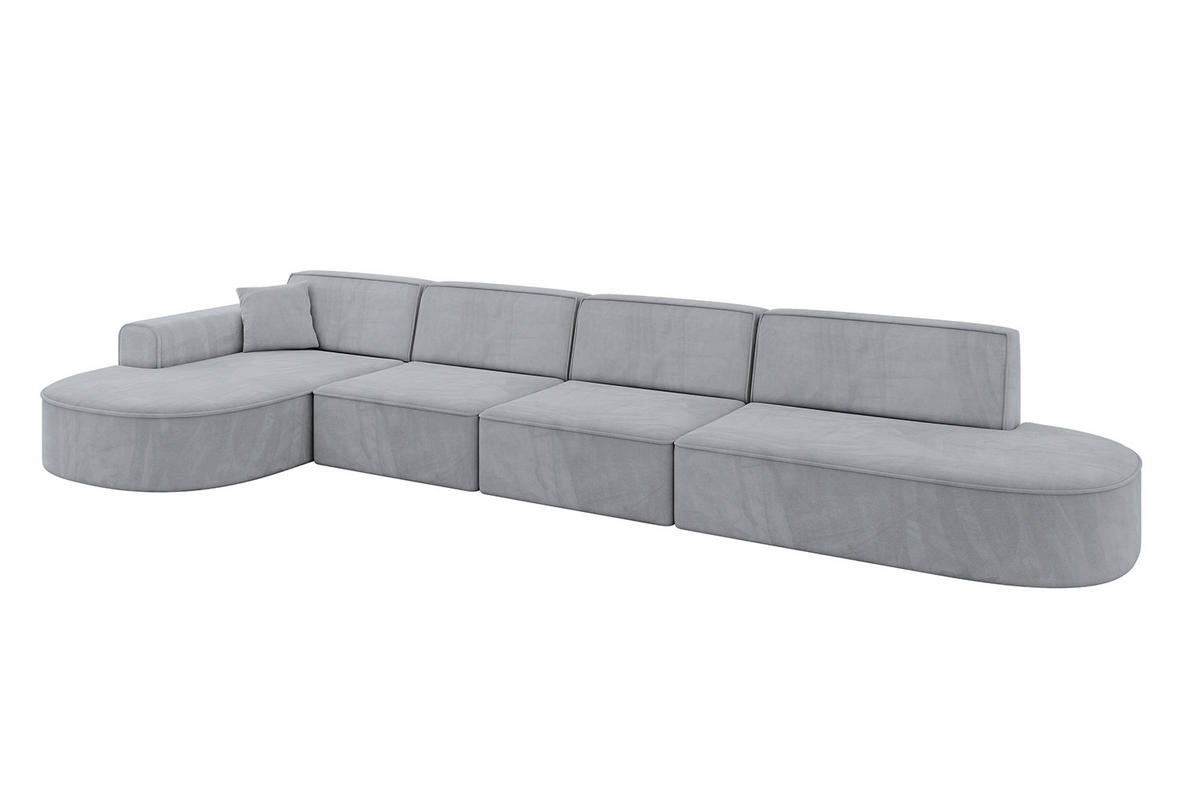 ECKSOFA Ottomane Links MARI-L3 - 413x171x79 cm Grau Velours - Schwarz/Grau, Holzwerkstoff/Kunststoff (413/171cm) - ALTDECOR