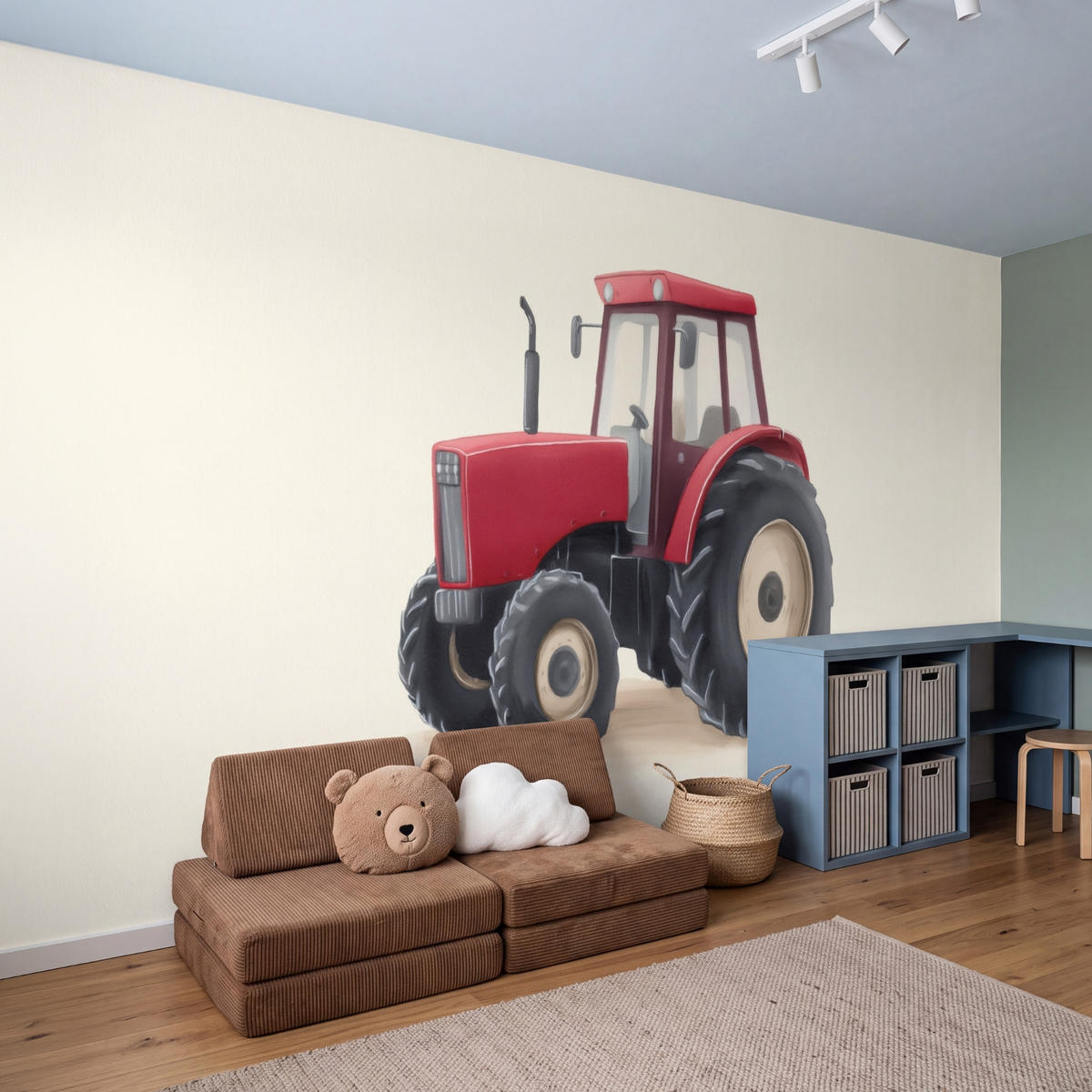 KINDERTAPETE - Traktor - Minimalistisch - Illustration - Rot - 450x220 cm - Rot, Papier (450/220cm) - OnlyWow