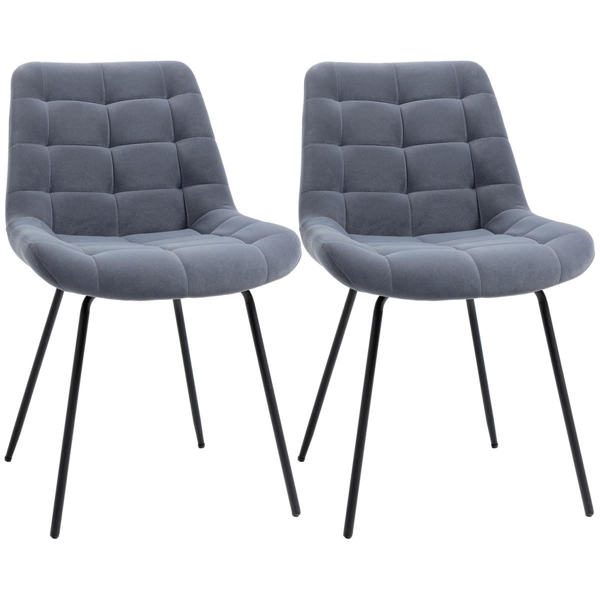 2ER Set Esszimmerstuhl Küchenstuhl Polsterstuhl mit Rückenlehne, Samt, Grau - Dunkelgrau, Kunststoff (61/79/50cm) - HOMCOM
