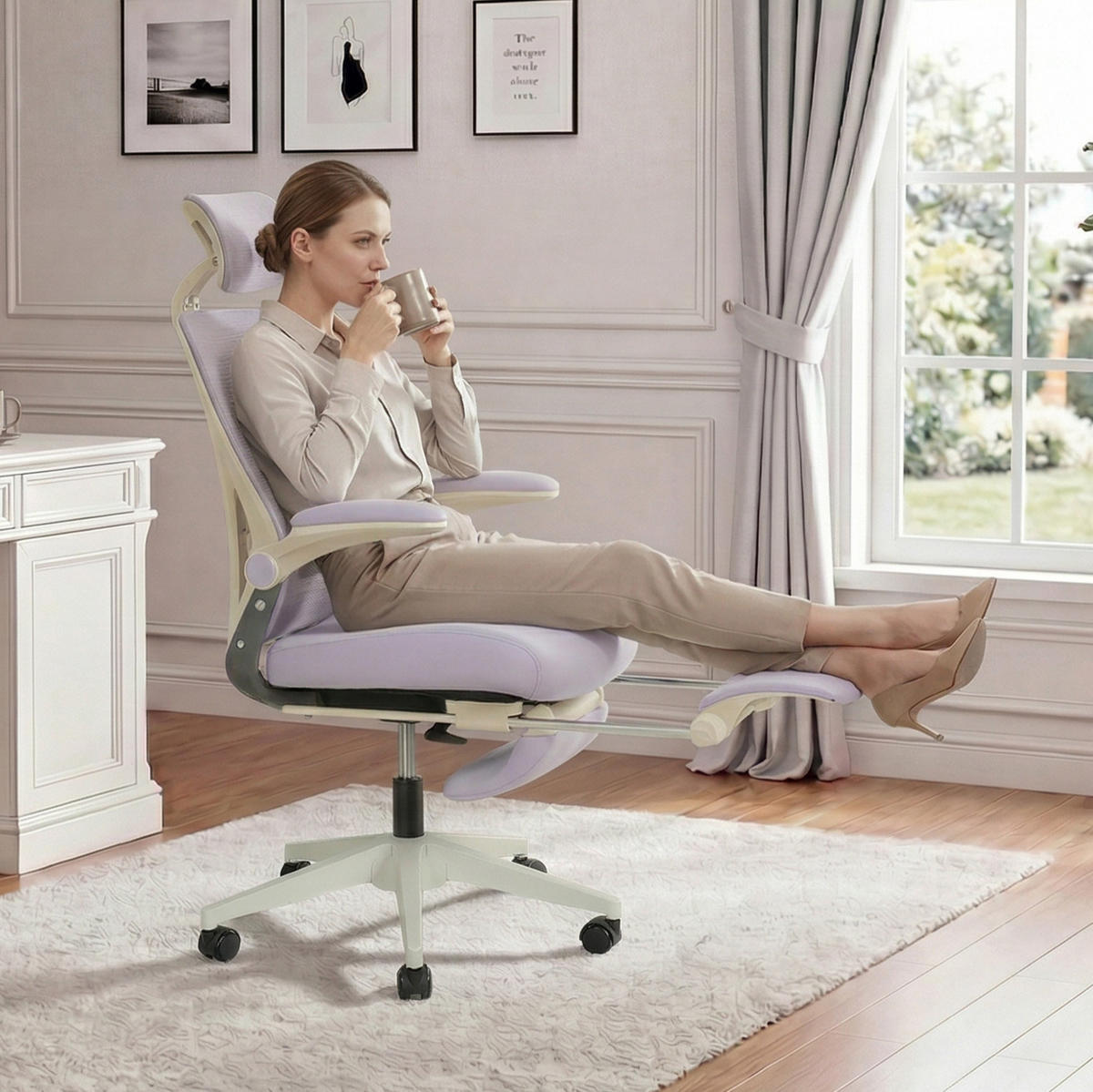 DREHSTUHL 67/67/129 cm violett aus Schaumstoff mit Kopfstütze und Neigefunktion - Lila, Kunststoff (62/129/48.5cm) - OKWISH