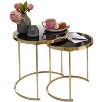 SATZTISCH Set – 2-teilig Metall Hochglanz schwarzes Glas 50/42 cm - Goldfarben/Schwarz, Glas/Metall (50/50/50cm) - KADIMA DESIGN