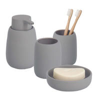 BADACCESSOIRES - Keramik, Grau, 4-teiliges Set - Grau, Keramik (8.8/13.7/8.8cm) - Zeller Present