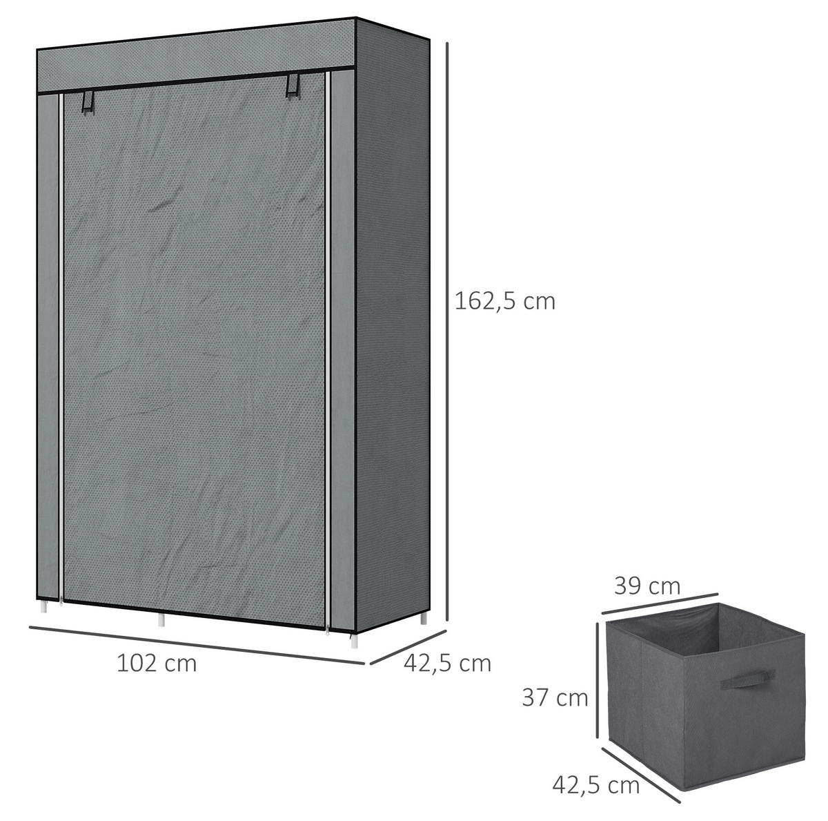 KLEIDERSCHRANK 102/42,5/162,5 cm in Dunkelgrau mit Kleiderstange und 6 Fächern - Dunkelgrau, Metall (102/162.5/42.5cm) - BEAOK