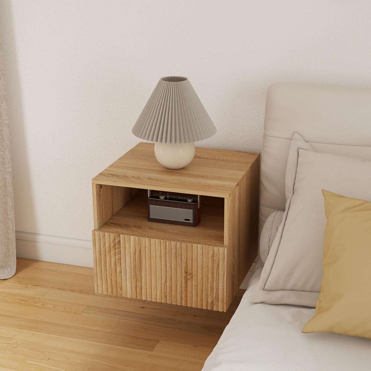 NACHTTISCH Hängend Beistelltisch mit Schublade Offenes Fach Holzoptik - Naturfarben, Holzwerkstoff (39.5/35/40cm) - HOMCOM