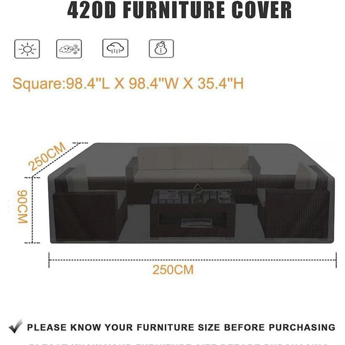 GARTENMÖBEL Abdeckung 250 x 250 x 90 cm Wasserdicht Winddicht UV-Beständig 420D Oxford - Schwarz, Kunststoff (250/90/250cm)