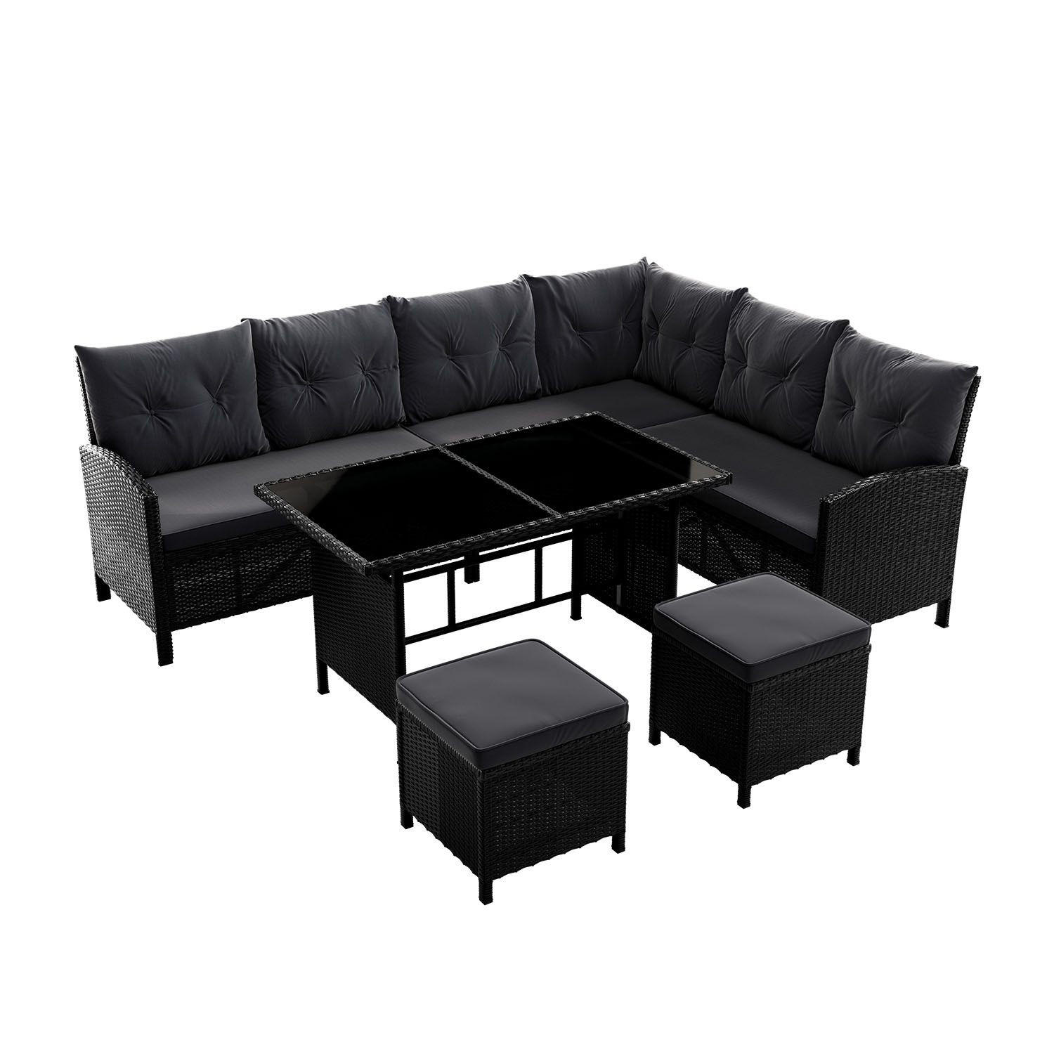 LOUNGEGARNITUR Manacor schwarz, dunkelgrau inkl. Abdeckung - Dunkelgrau, Kunststoff/Metall - Juskys