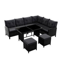 LOUNGEGARNITUR Manacor schwarz, dunkelgrau inkl. Abdeckung - Dunkelgrau, Kunststoff/Metall - Juskys