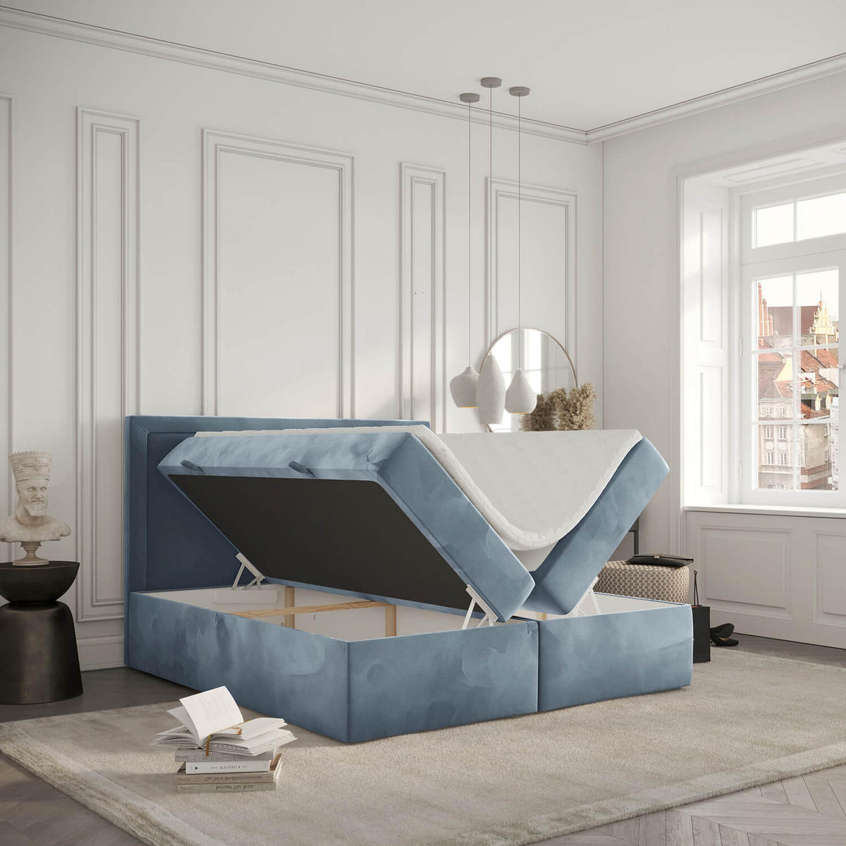 BOXBETT Jodan 120/200 cm Blau grau im Magic Velvet Stoff - Blaugrau/Schwarz, Holz/Holzwerkstoff (120/200cm) - AltaBeds