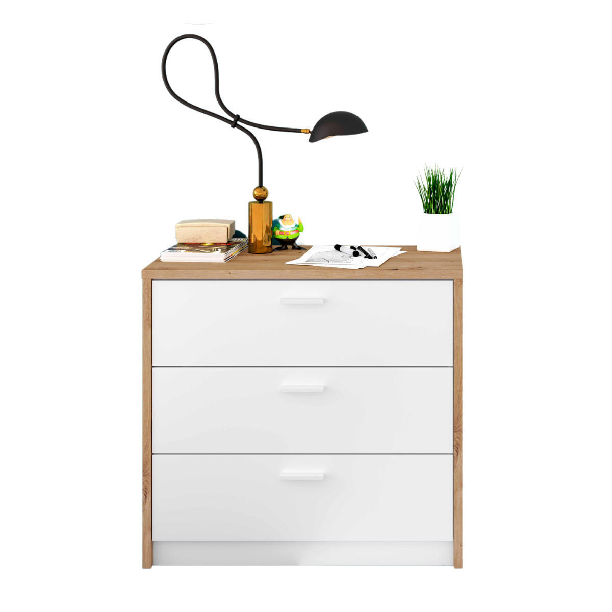 KOMMODE 3 schubladen mit ausziehbarem schreibtisch - kommo 81/40/75 cm - Eschefarben, Holzwerkstoff (81/75/40cm) - Calicosy