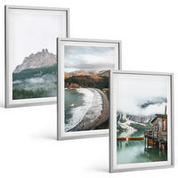BILDER SET 3er Set - 40x60 cm Silberner Rahmen - Holzhaus an Bergstränden - Silberfarben, Kunststoff (40/60cm) - TULUP
