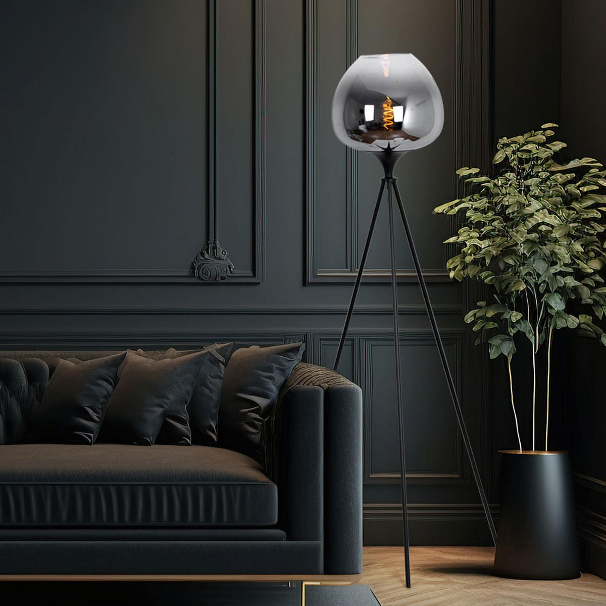 LED STEHLEUCHTE Metall Schwarz - Schwarz, Glas (65/65/145cm) - Globo Lighting