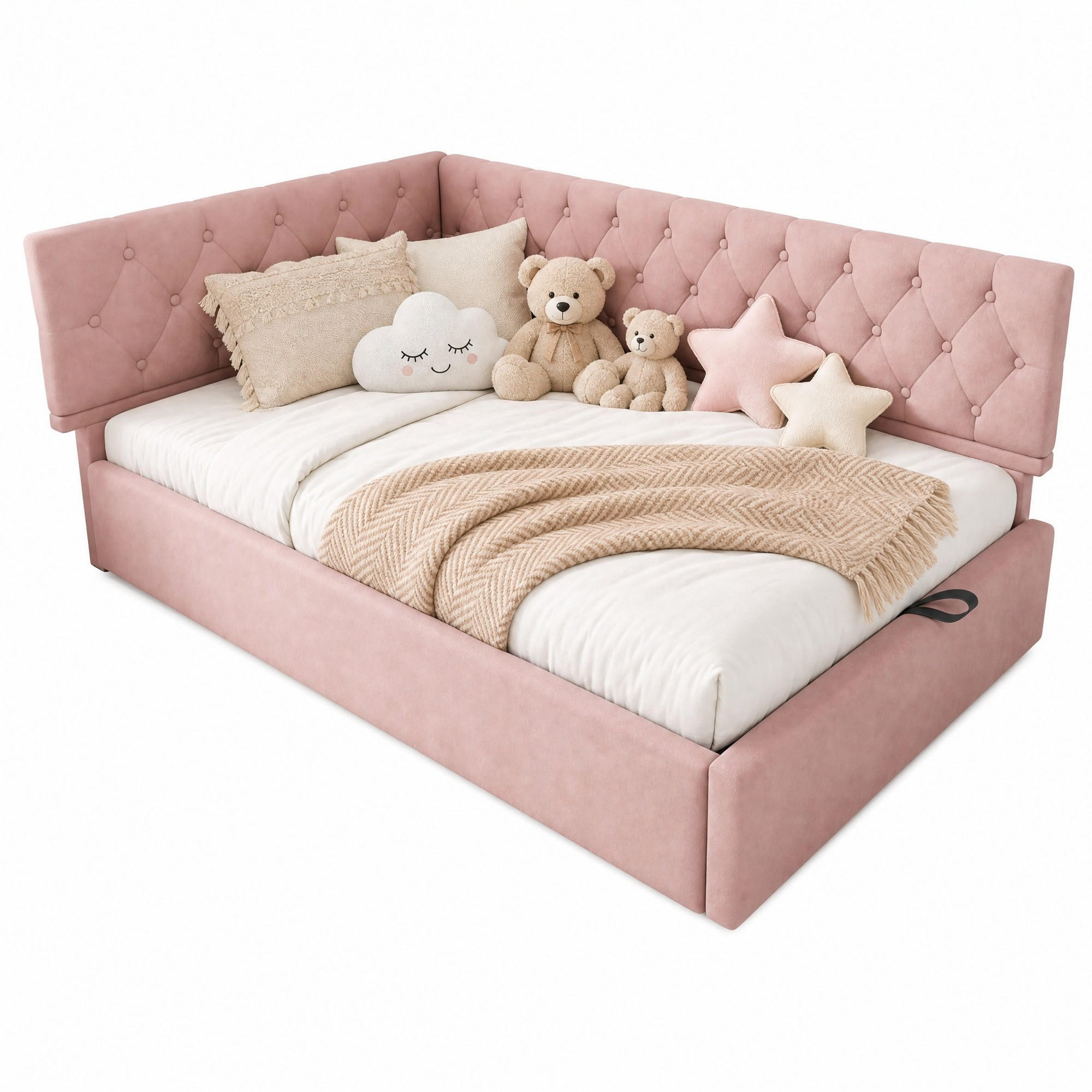 POLSTERBETT 90/190 cm in Rosa mit Bettkasten und Tagesbettdesign Samt - Rosa, Holzwerkstoff/Textil (90/190cm) - CHICFURN