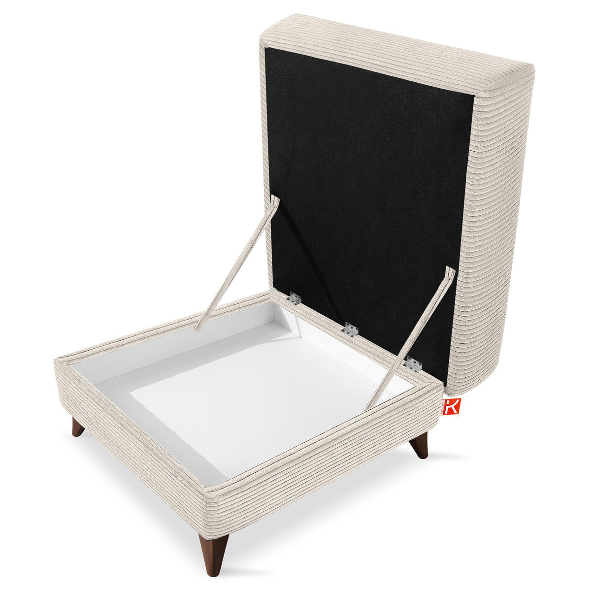 HOCKER GUSTAVO II, Cremefarbig - Creme/Braun, Holz/Holzwerkstoff (92/49/92cm) - KONSIMO®