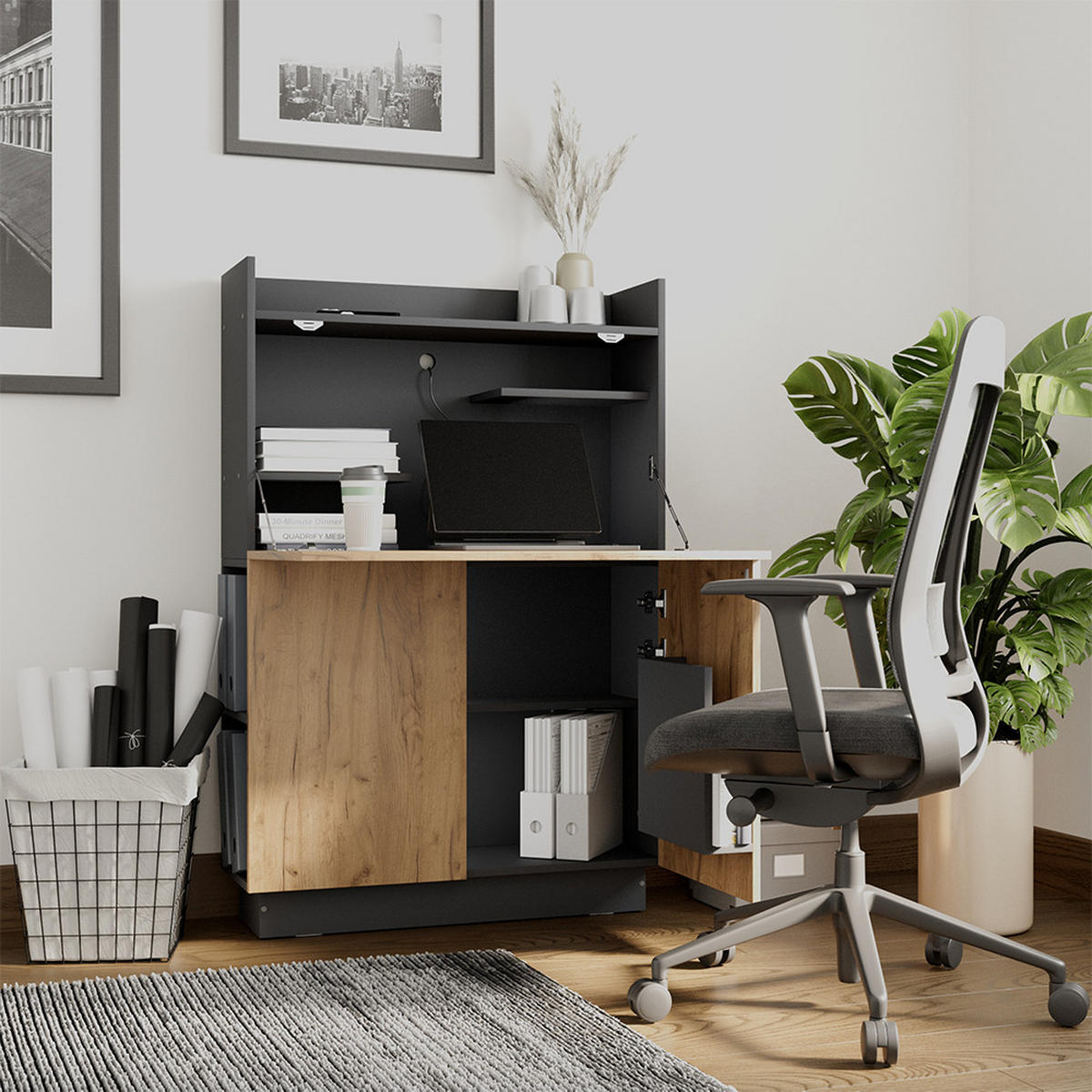 SEKRETÁŘSKÝ STŮL Alena Antracit - antracitová, kompozitní dřevo (28.6/85/128.5cm) - Vicco