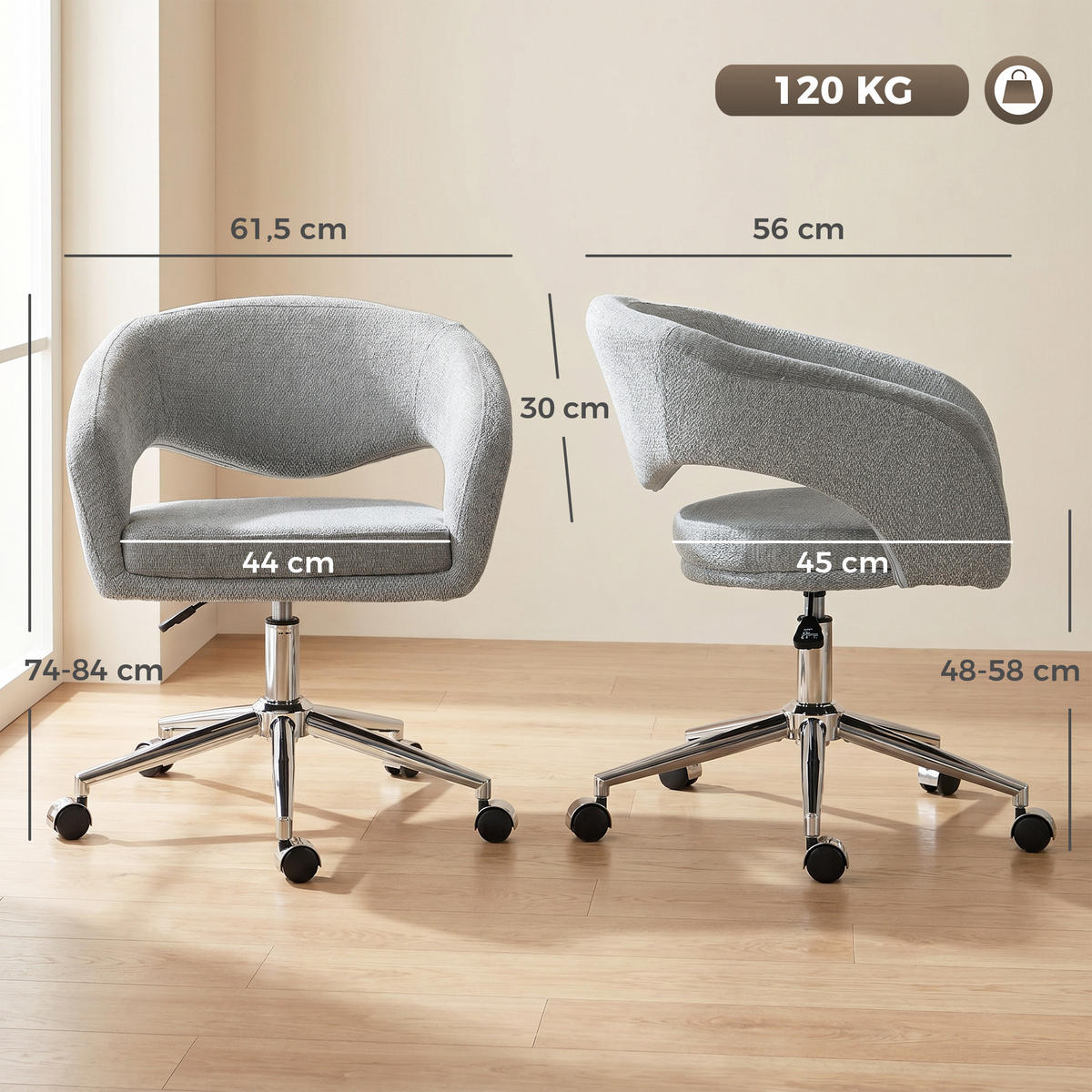 BÜROSTUHL Grau 61.5/56.0/84.0 cm - Grau, Textil (56/84/61.5cm)
