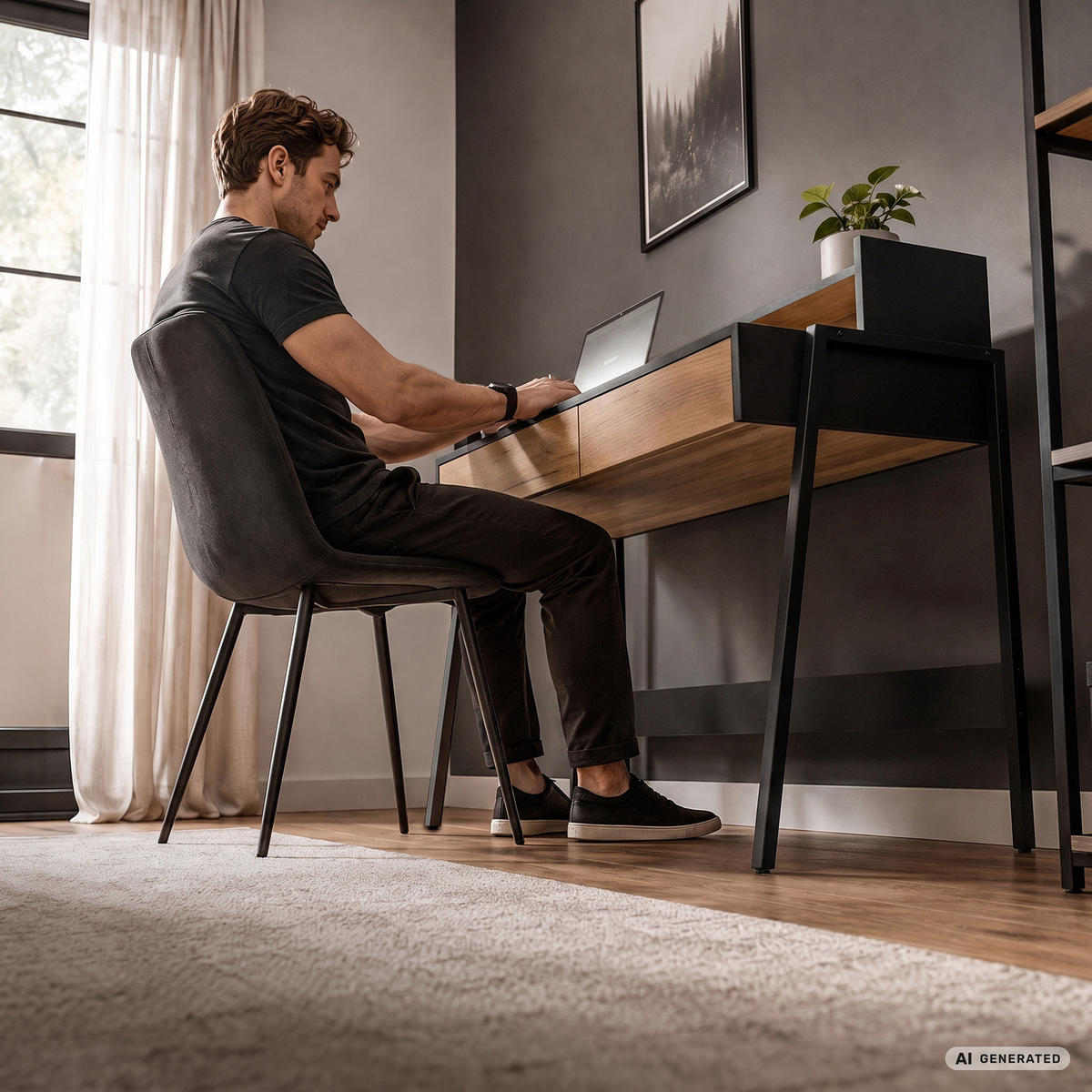 SCHREIBTISCH FLUX 78 cm Craft Eiche - Eichefarben/Schwarz, Holzwerkstoff (78/48/95cm) - Akord
