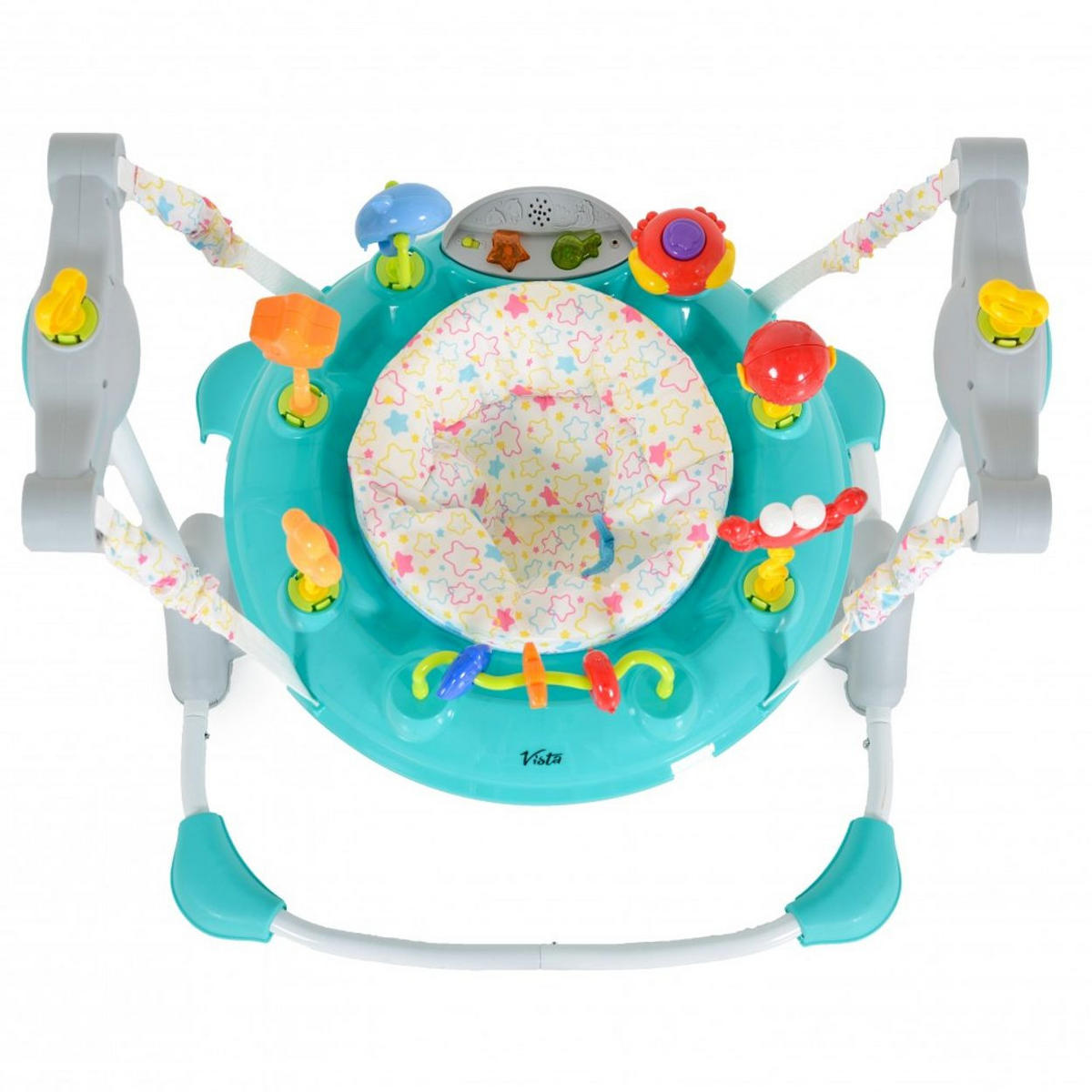 LAUFLERNHILFE Vista grau türkis mit Spielcenter, Musik, Licht, MP3-Anschluss, Höhe einstellbar - Grau, Kunststoff (60/92/72cm) - Moni