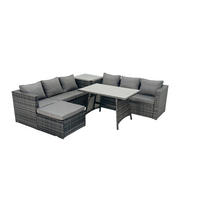 GARTENMÖBELSET mit Hocker Esstisch 7-Sitzer Grau - Dunkelgrau/Grau, Glas/Kunststoff - Fimous