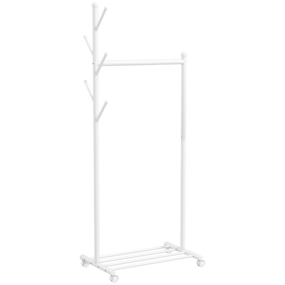 STANDGARDEROBE in Weiß mit 5 Haken, Kleiderstange und Schuhablage 68/43/171 cm - Weiß, Metall (68/171/43cm) - BEAOK