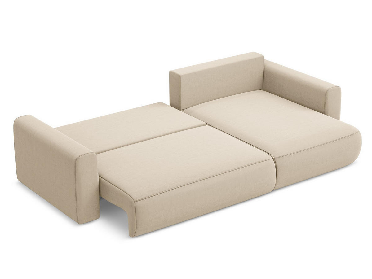 ECKSOFA mit Schlaffunktion Samt Stoff Beige - Beige/Creme, Kunststoff/Textil (278/149cm) - Makamii