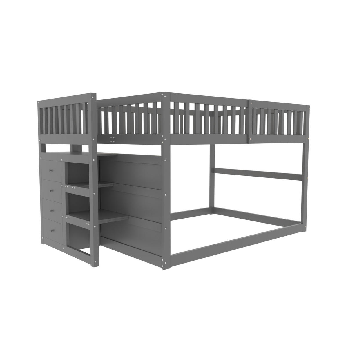 ETAGENBETT 140/200 cm grau mit Sicherheitsgeländer und Stauraum - Grau, Holz (140/200cm) - OKWISH