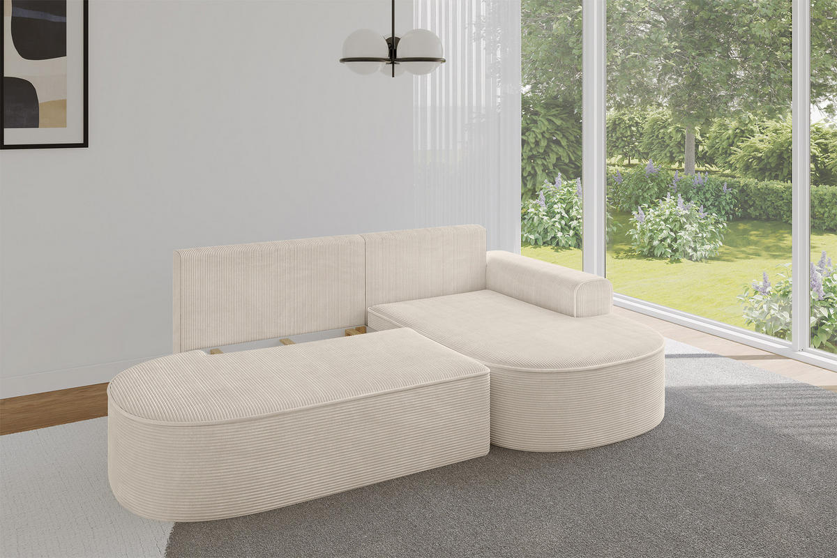 ECKSOFA mit Schlaffunktion und Bettkasten Ottomane Rechts MARI-L1-S - 283x167x85 cm Beige Cord - Cognac/Schwarz, Holzwerkstoff/Kunststoff (167/283cm) - ALTDECOR